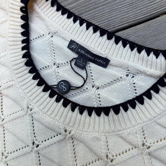 NWT Adrianna Papell Sweater Vest Womens L Cream Old Money Prep Heritage - Picture 3 of 8